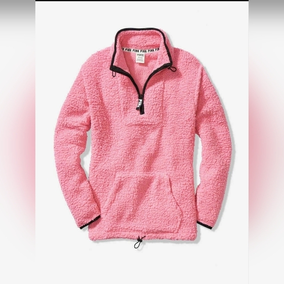 PINK Victoria's Secret Jackets & Blazers - PINK Victoria's Secret Pink Sherpa Quarter Zip Pullover Jacket Campus Winter EUC